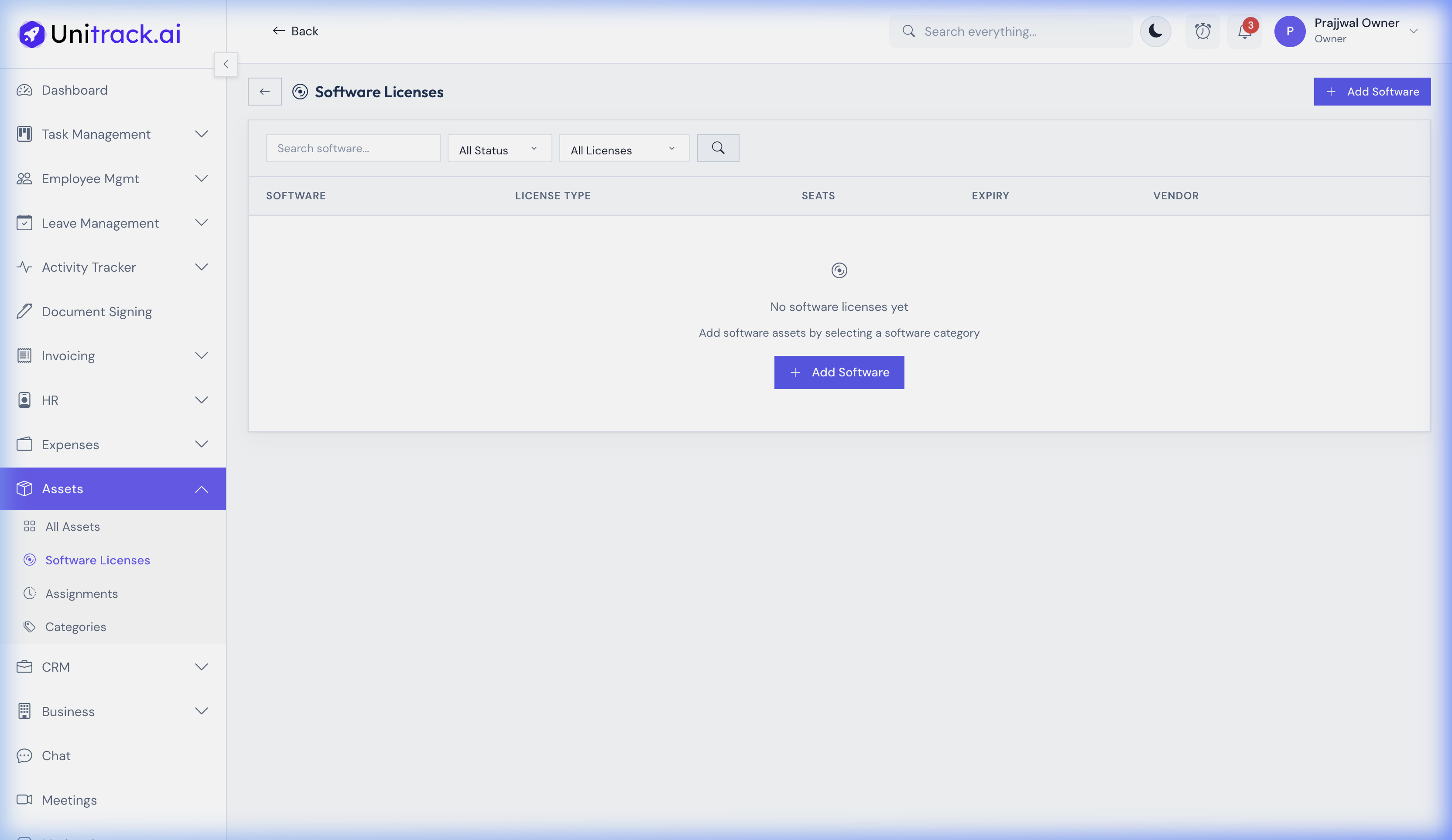 Software Licenses View