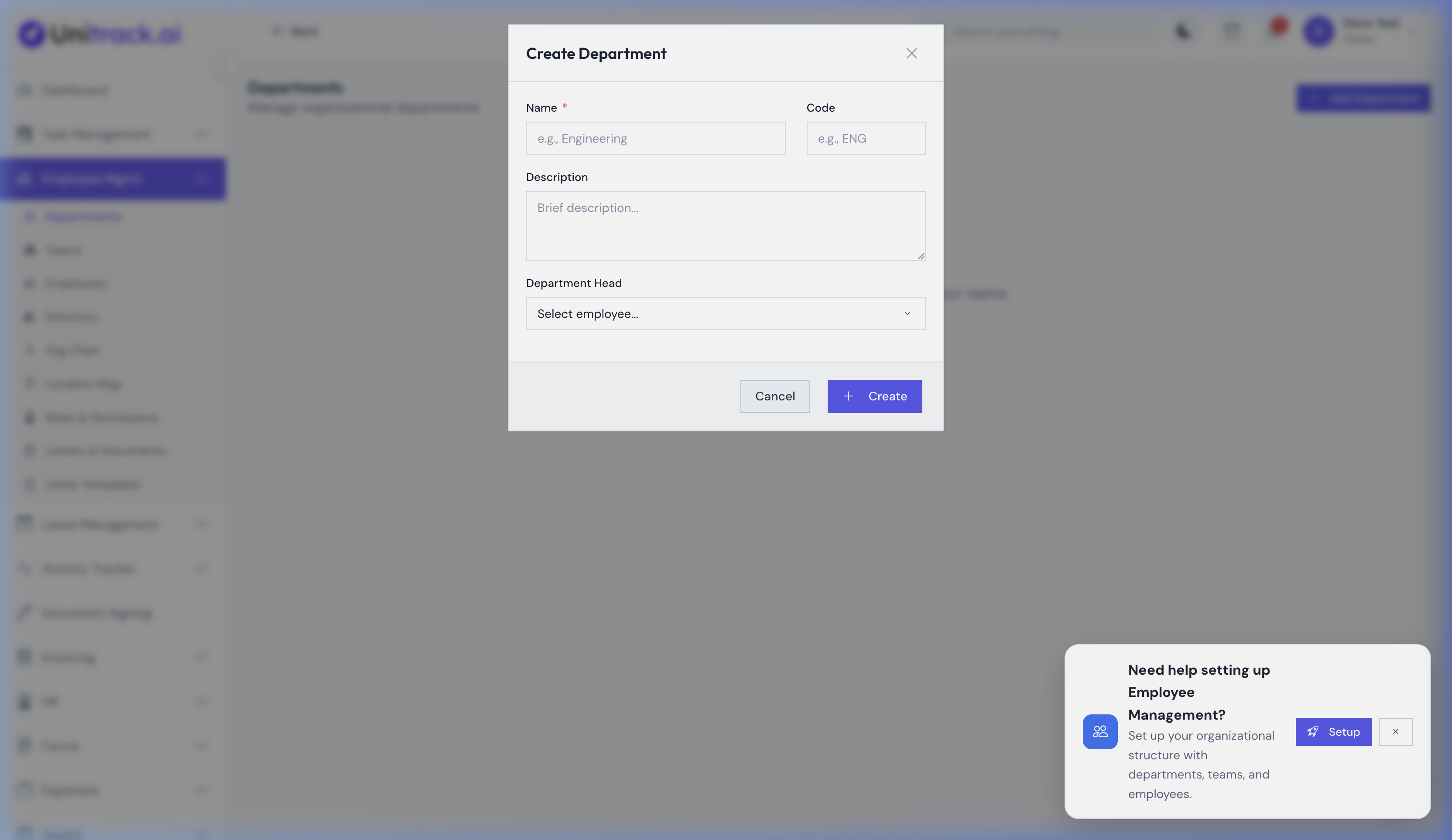 Create Department Modal