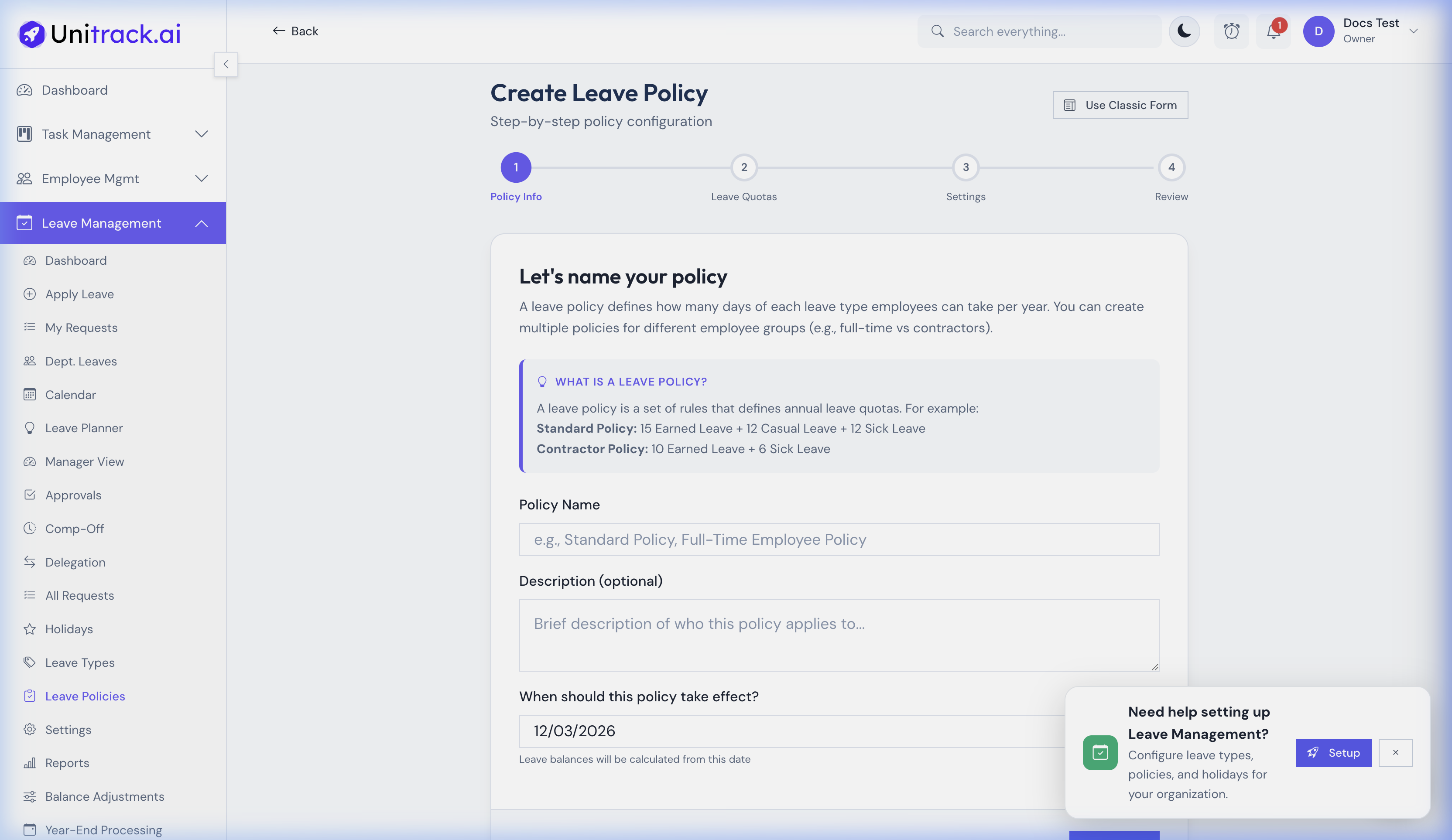 Create Leave Policy Form