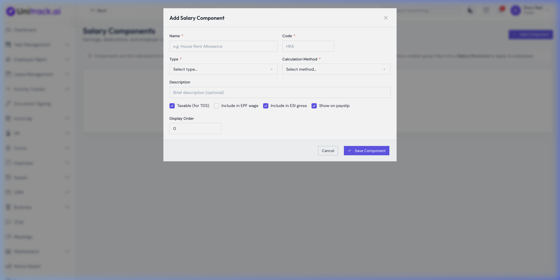 Salary Components Form